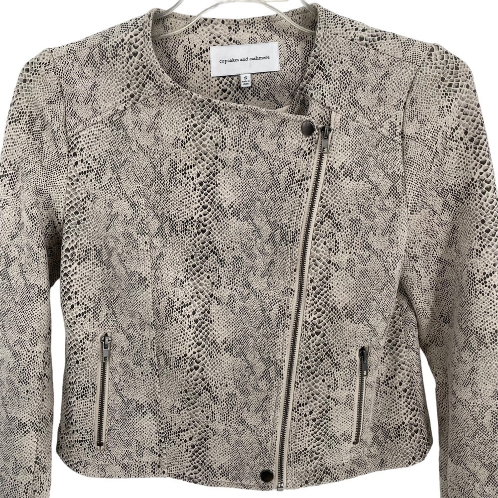 Cupcakes and Cashmere Isabell Snake Print Faux Suede Moto Jacket - Sz S